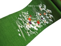 京刺繍染め九寸帯「御所解き」紬地　田村屋